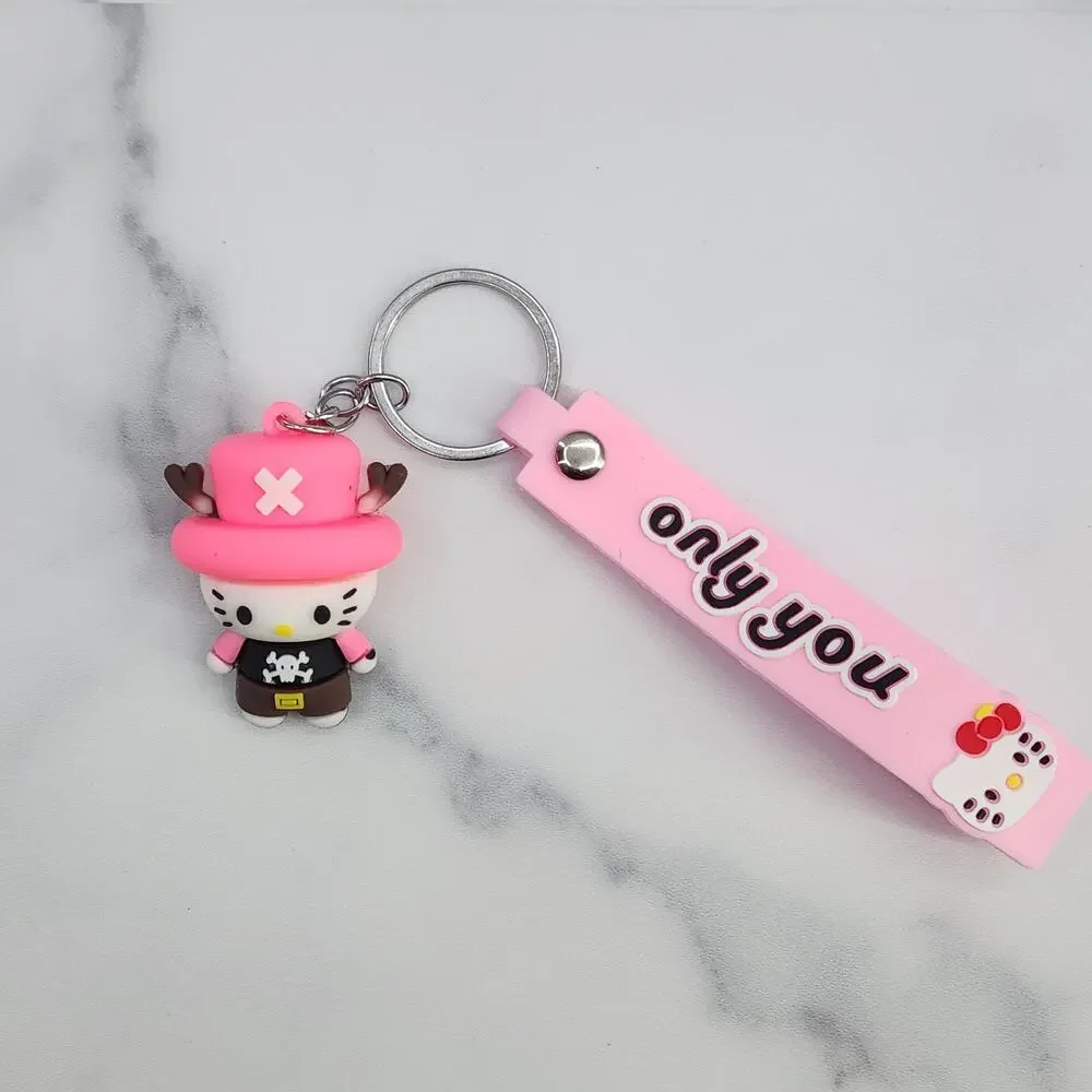 *NEW * Hello Kitty Pink Hat & Skull Shirt 3D Figure Keychain & Strap 